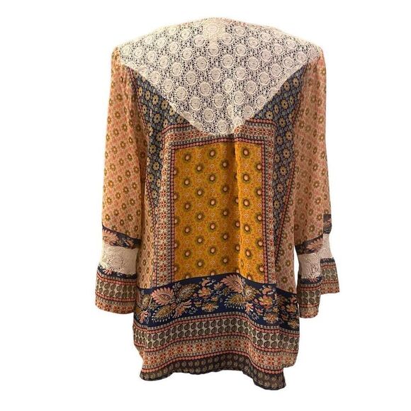 Fig and Flower Boho Twee Floral Lace Top 3/4 Bell Sleeves Sz M - Picture 4 of 13